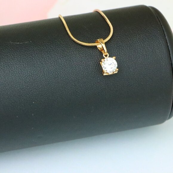 "Petite Round White Stone Rose Gold Pendant in Classic Solitaire Style, XPPT1514 - Picture 6 of 12